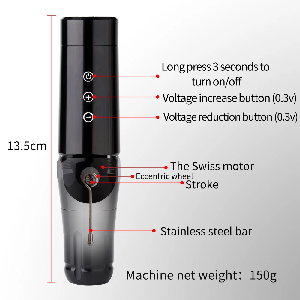 Wireless Battery Professional Tattoo Machine Tattoo  Pen 3.5mm Stroke LCD Display  Tattoo Machine