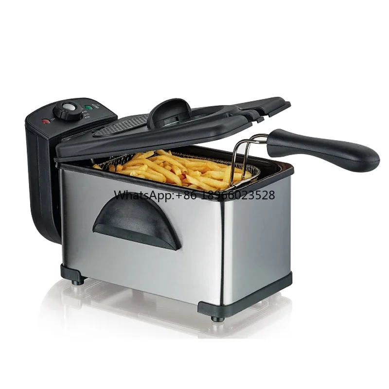 2000 Watts 2 Liter Electric Stainless Steel Compact Deep Fryer With Temperature Knob and Lid with View Window