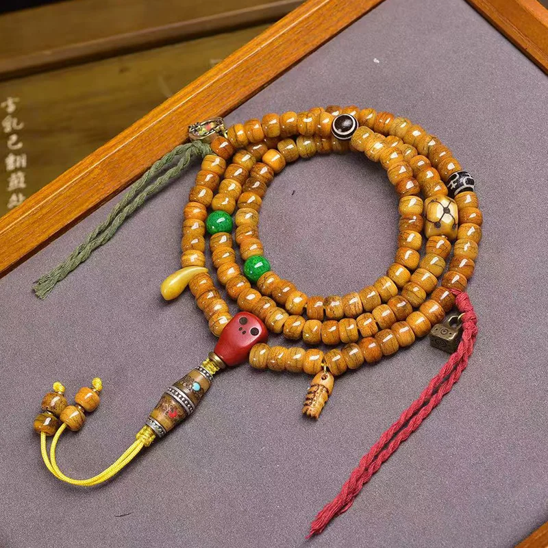 

TTibetan-Style Recycled Bone Bead Rosary with 108 Beads Yak Bone Rosary Beads Gau Box Agate Heavenly Bead