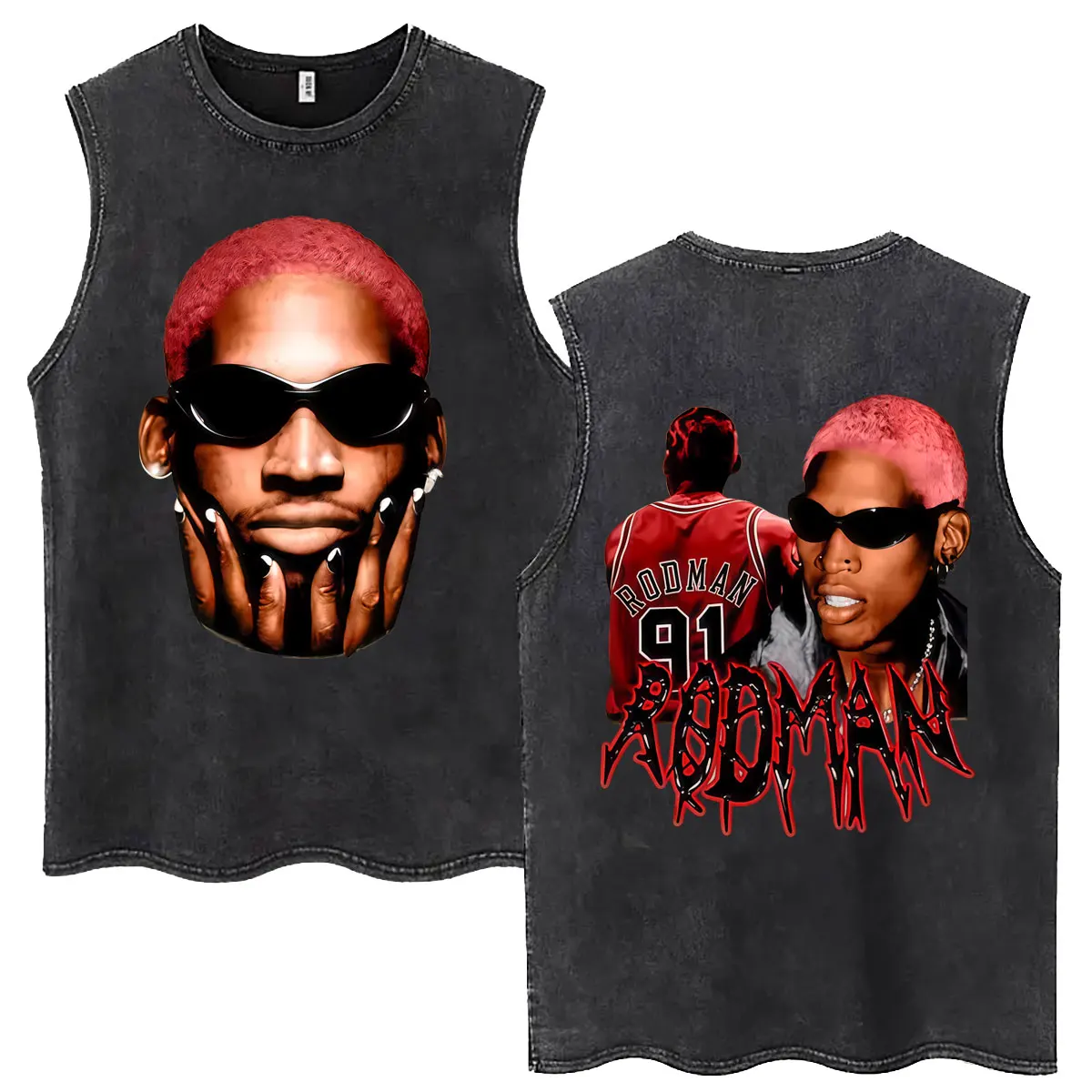 Awesome The Worm Dennis Rodman Vintage Washed Tank Tops Men Women Fashion Hip Hop Oversized Sleeveless Vest T Shirts Streetwear