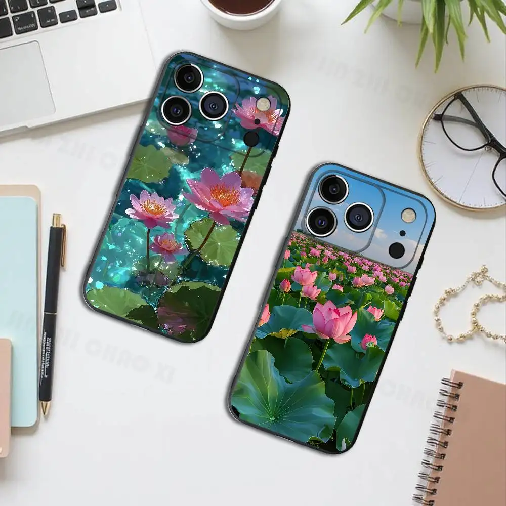 

Lotus Flower Silicone Soft Phone Case For IPhone17 16 15 14 13 12 11 Pro Max Plus X XR SE Cover