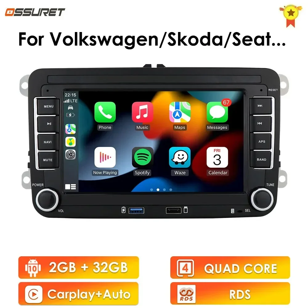 Android Car Radio GPS for VW Volkswagen Skoda Octavia Golf 5 6 Touran Passat B6 Polo Jetta Sharan Caddy Carplay 7 inch Screen