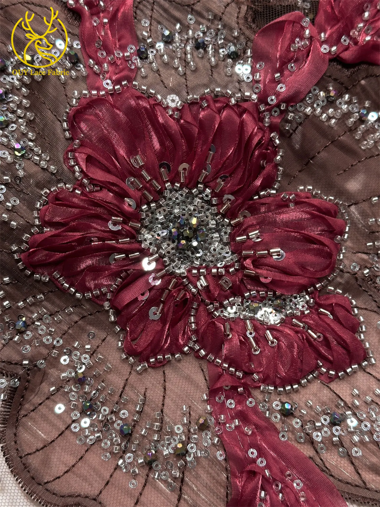 Marineblauer, wunderschöner afrikanischer Spitzenstoff mit Perlen und Pailletten, 3D-Blume, nigerianischer hochwertiger Tüll-Mesh-Spitzenstoff für Ballkleider, 5Y – Detail 21