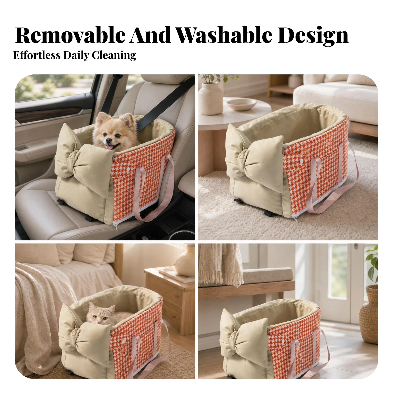 Zipper Closure Car Seat Carrier Patterned Padded Soft Sided Pet Carrier