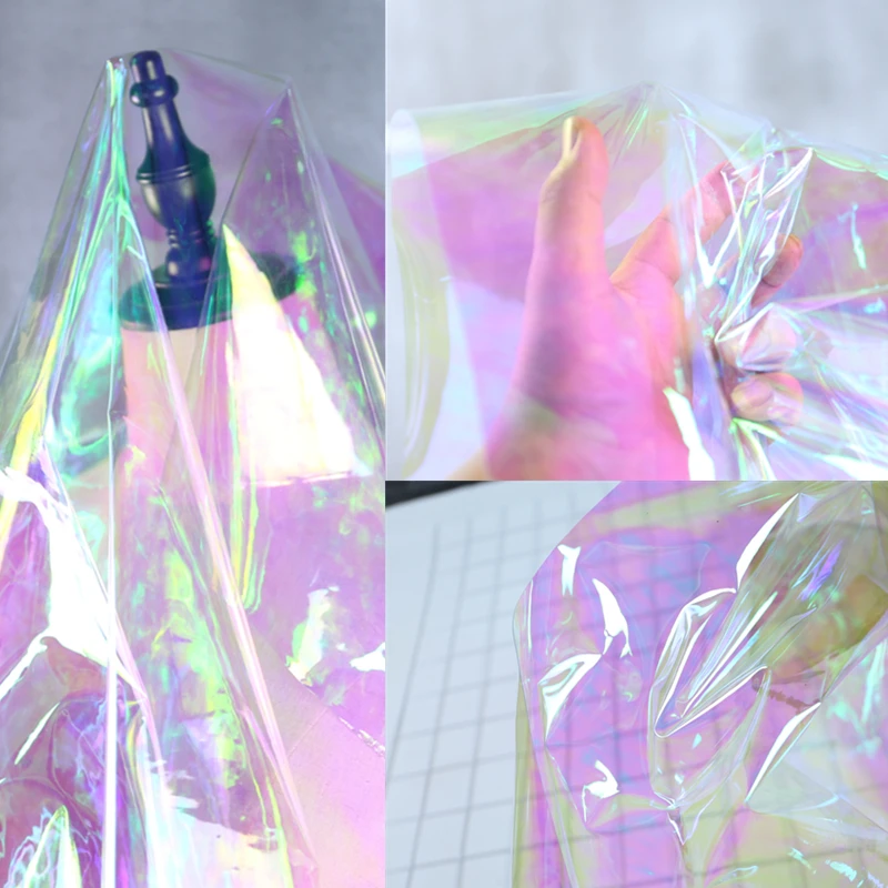 

Designer Sewing Fabric Laser Transparent Fabric Waterproof Colorful Fashion Clothing Raincoat Bag Waterproof Fabric