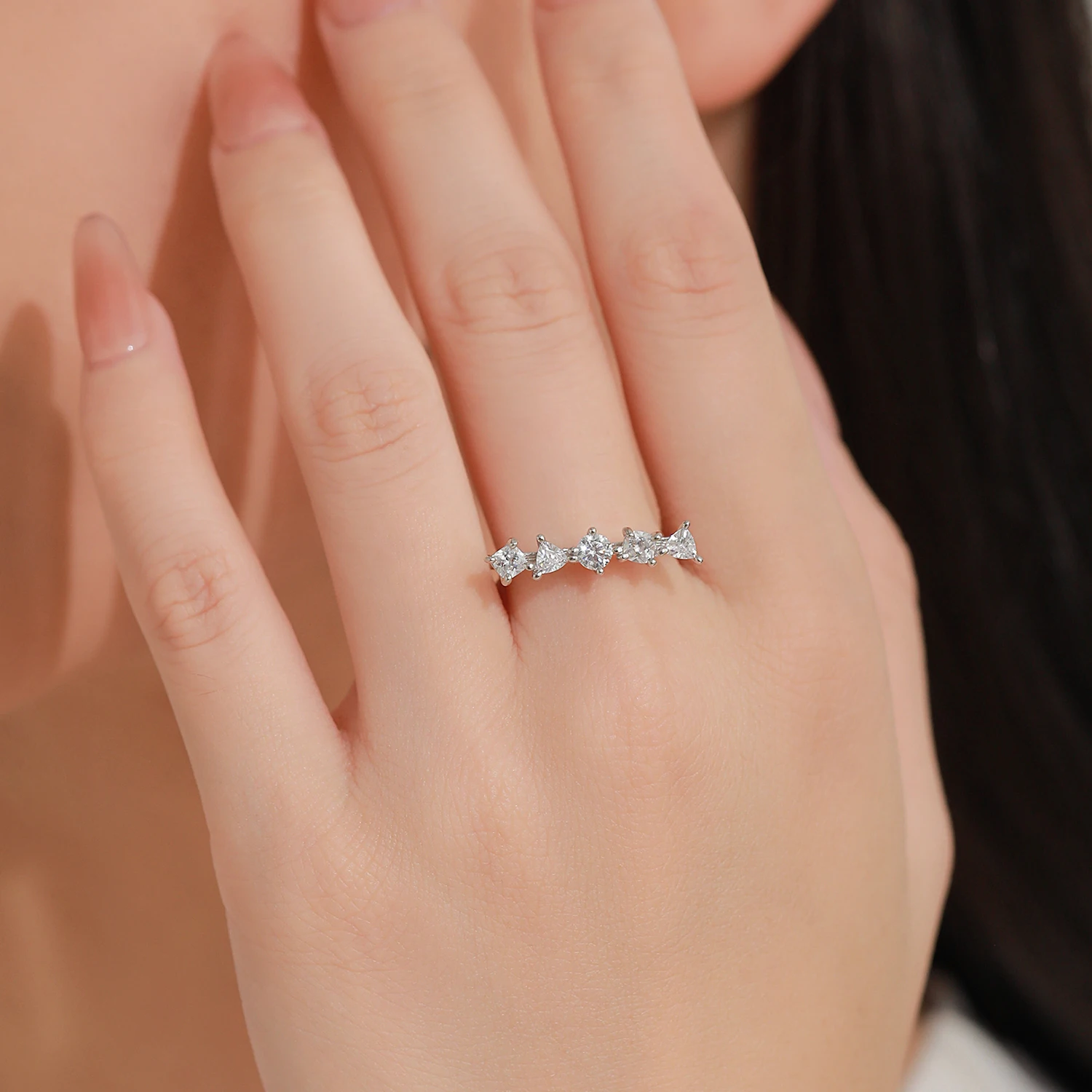 Ailmay Trendy 925 Sterling Silver Geometric Combination Design Ring Charming Sparkling Zirconia  For Women Fine Jewelry