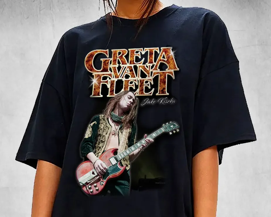 Camiseta Greta Van Fleet con guitarra, camiseta negra, regalo para fanáticos de la música, todos los tamaños, S-3XL