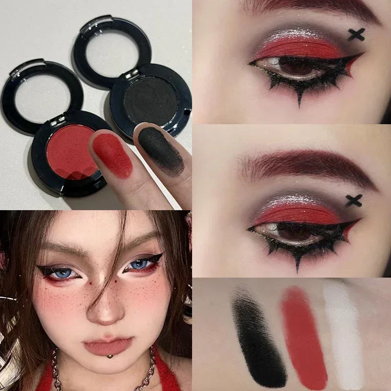 Palette de fards à paupières gothiques noirs mats, blanc couché, ver à soie, Eyeliner, maquillage pour les yeux, bleu Punk, fumé, cosmétiques