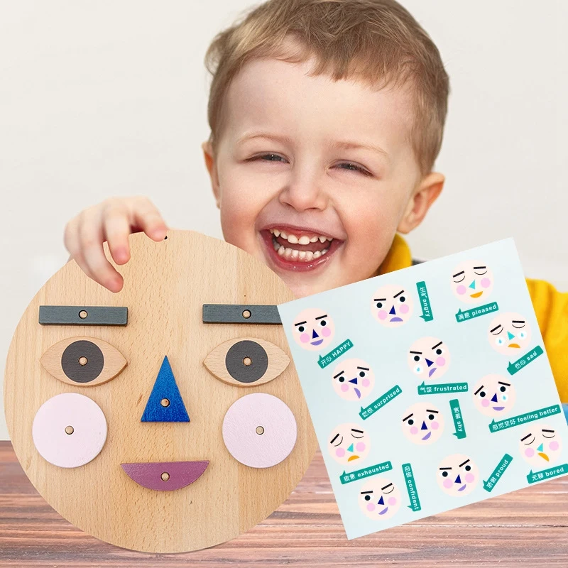 Wooden Face Changing Expression Panel Emotion Cognition Blocks Toy Educational Mood Learning For Kids Gift