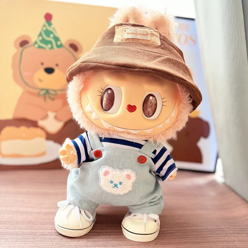 

For Labubu Clothes Suitable 38cm Labubu Mokoko Ocean Bear Strap Pants Set Hat Shoes Creative Design Cute Cartoon Children Gifts