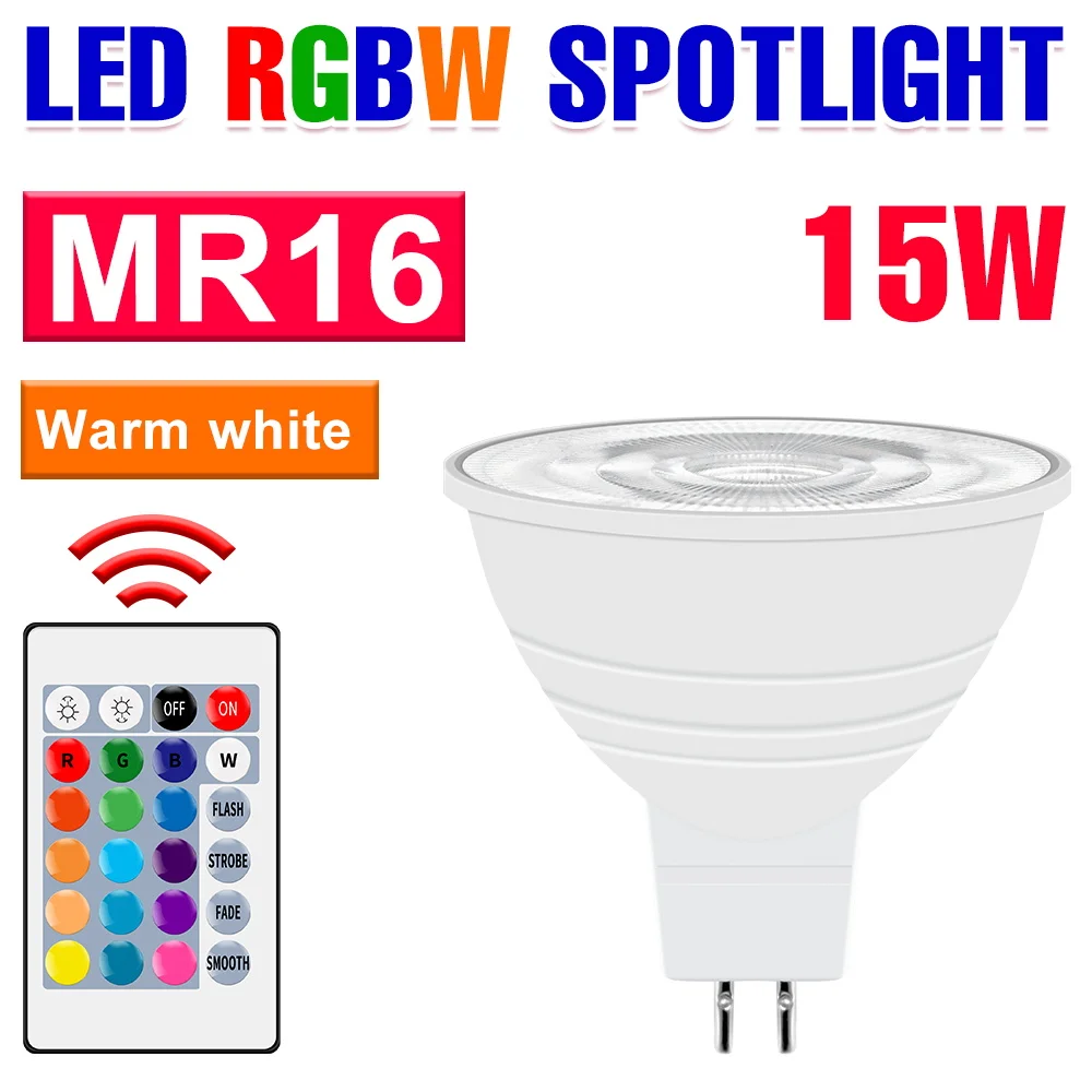15W RGB LED-lamp E27 slimme lamp E14 IR-afstandsbediening dimbaar kleurrijke spotlight GU10 voor thuissfeer decor MR16 neonlicht
