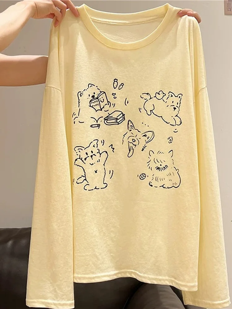 Loose Fit Women's T-shirt Summer Printed Lightweight Transparent Design Sun Protection Shirt Korean Style round Neck Long Sleeve
