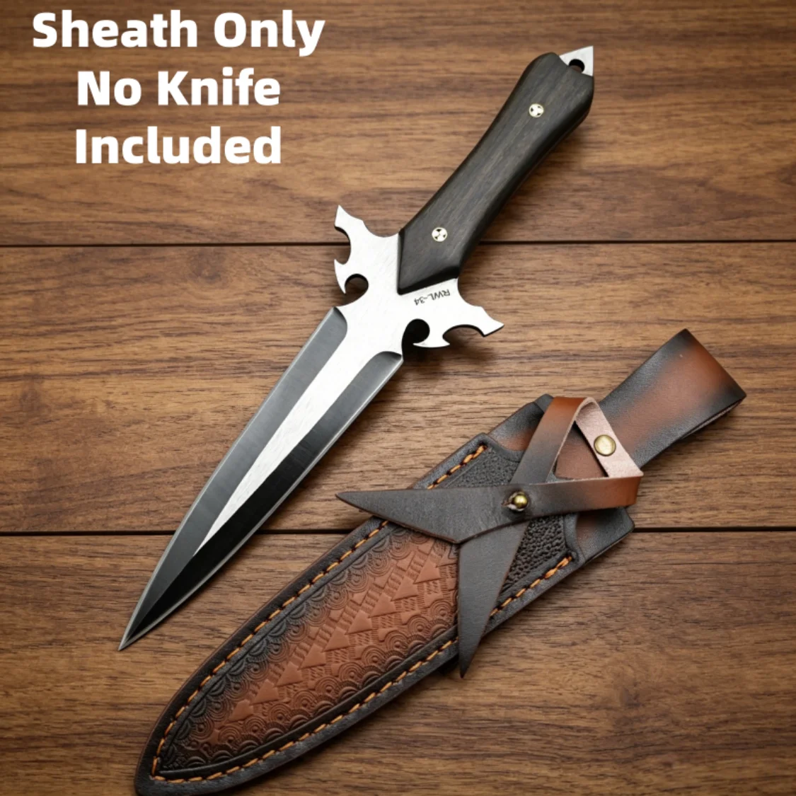 Gradient Triangle Emboss Split Cowhide Knife Sheath Cross Leather Strap Waist Carry Tool Scabbard Sheath Only No Knife Included