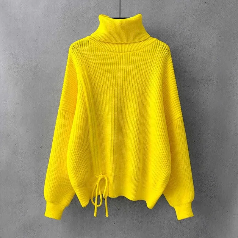 

Hot Selling Casual Stylish Streetwear Sweater Women Spliced Turtleneck Jumper 2023 New Fashion Loose Tops Clothes T345