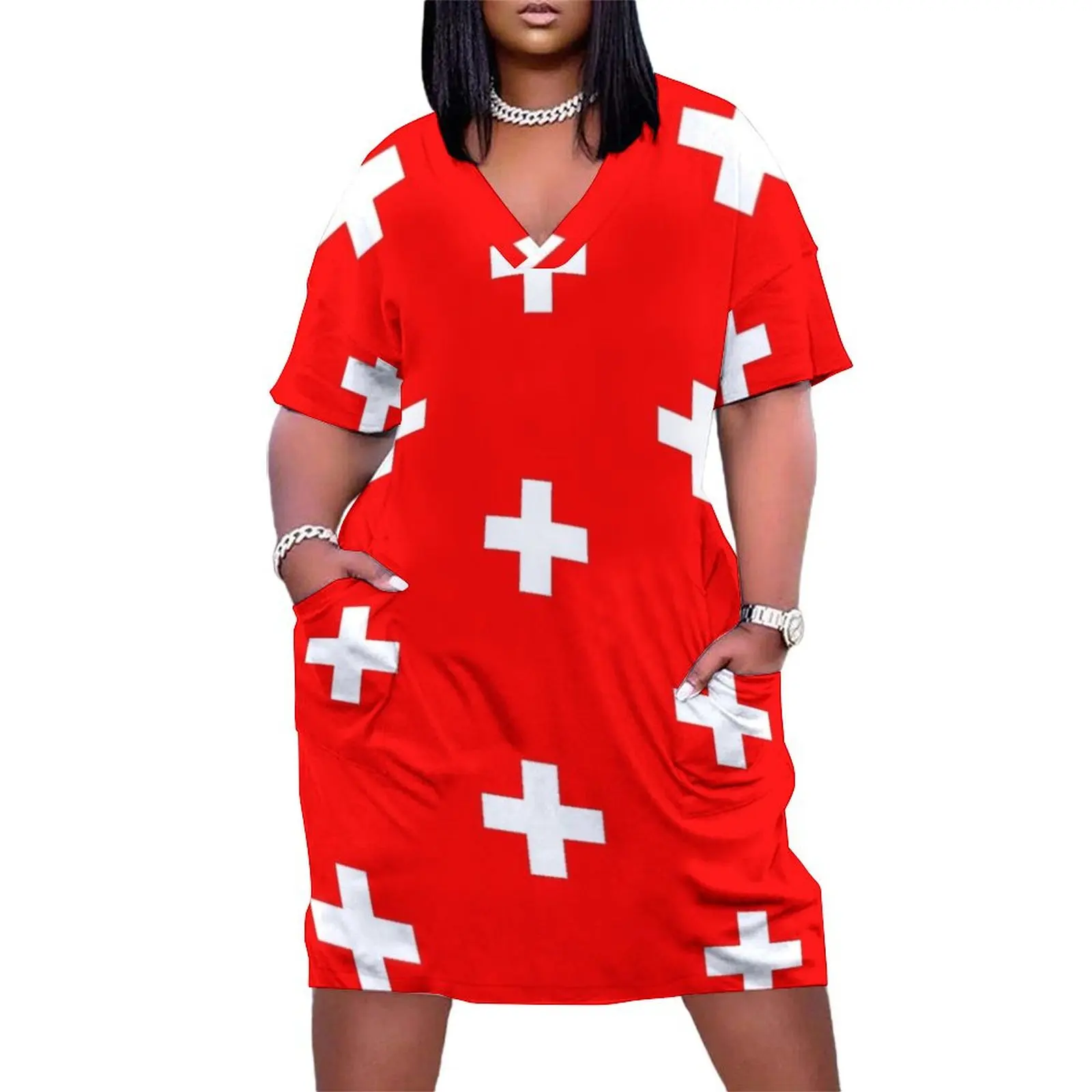 

Swiss National Day - Switzerland Flag #1 Loose Pocket Dress evening dresses women prom clothes