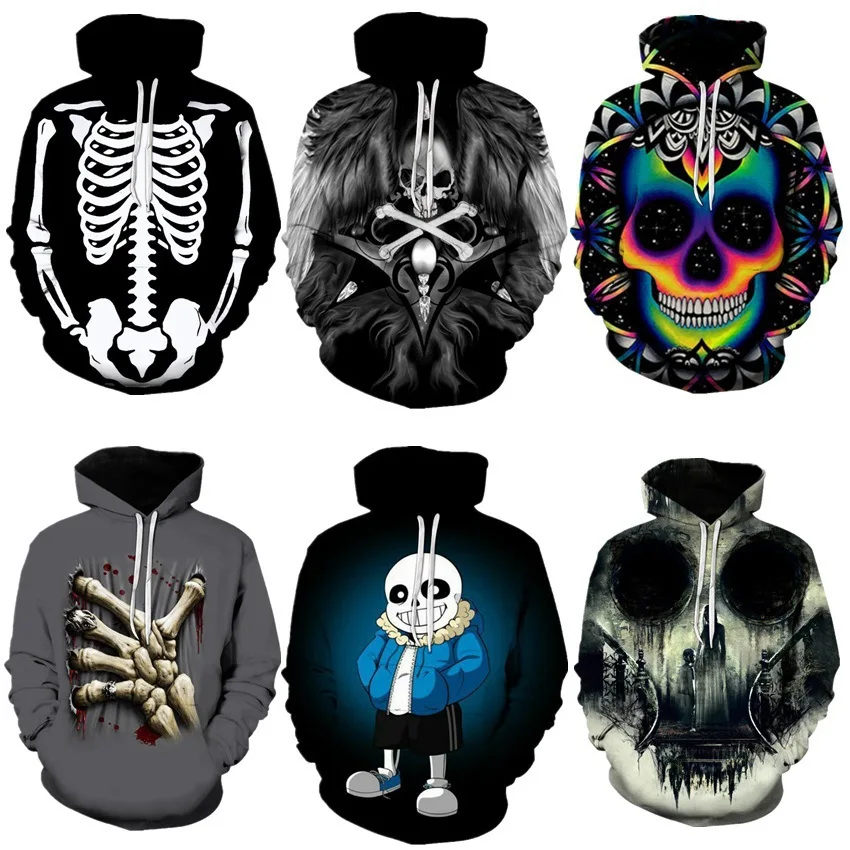 

2023 New Halloween Sweater Scary Skull Head Pumpkin 3D Digital Print Men's and Women's Autumn/Winter Hooded Hooded Sweater