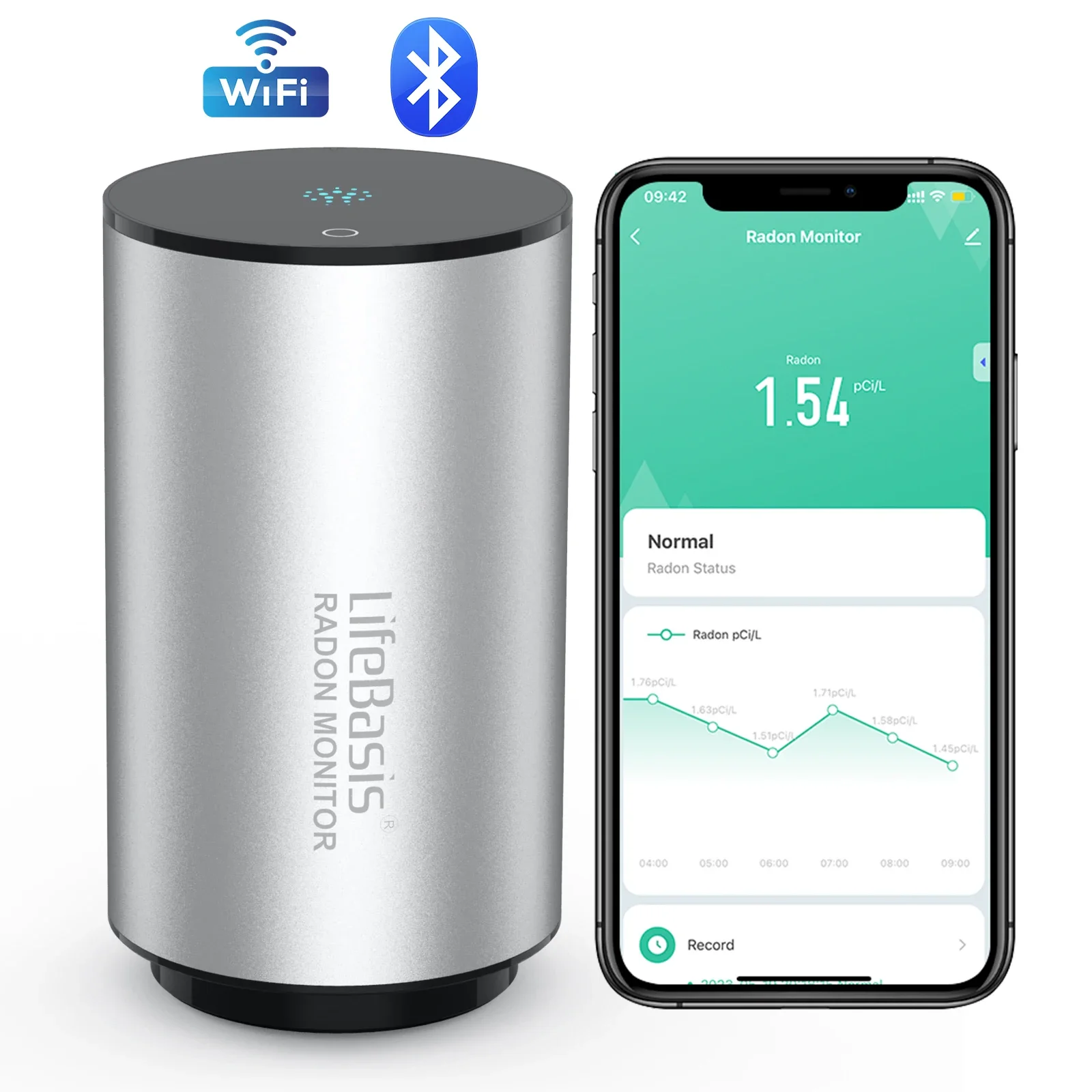 

2025Hot Selling WIFI Long-Term Monitoring Integrated Sound Air Home Radon Monitor with Pulse Ion Chamber Sensor
