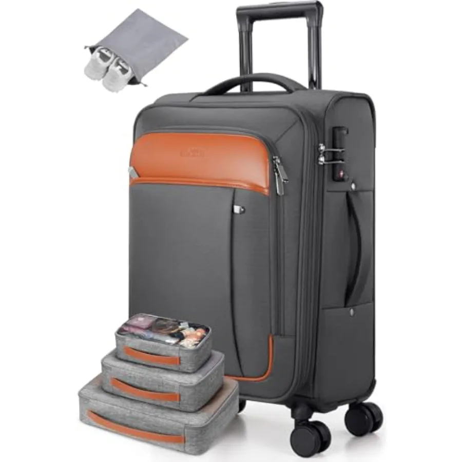 

Расширяемый чемодан UKEIN 22x14x9, одобренный авиакомпаниями, 20-дюймовый мягкий чемодан на колесах с замком TSA для путешествий