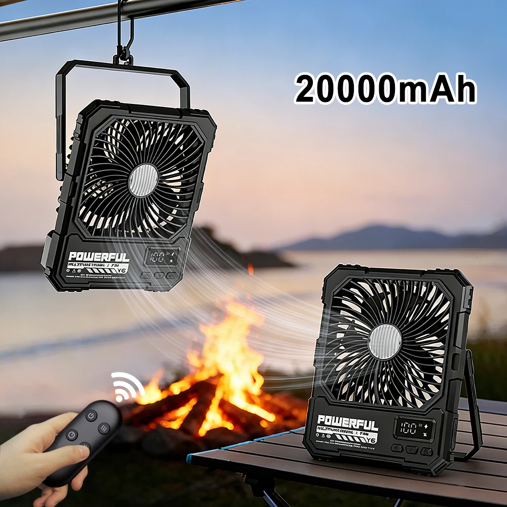 

Портативный уличный вентилятор для кемпинга, USB-перезаряжаемый, беспроводной, десятилопастной потолочный/настольный вентилятор с таймером, 20000 мАч, LED-подсветка, Power Bank