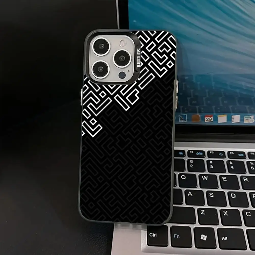 Black and white maze design phone case for iPhone 16 15 14 13 12 11 Pro/ Max/Plus shock-proof rear cover anti-fingerprint