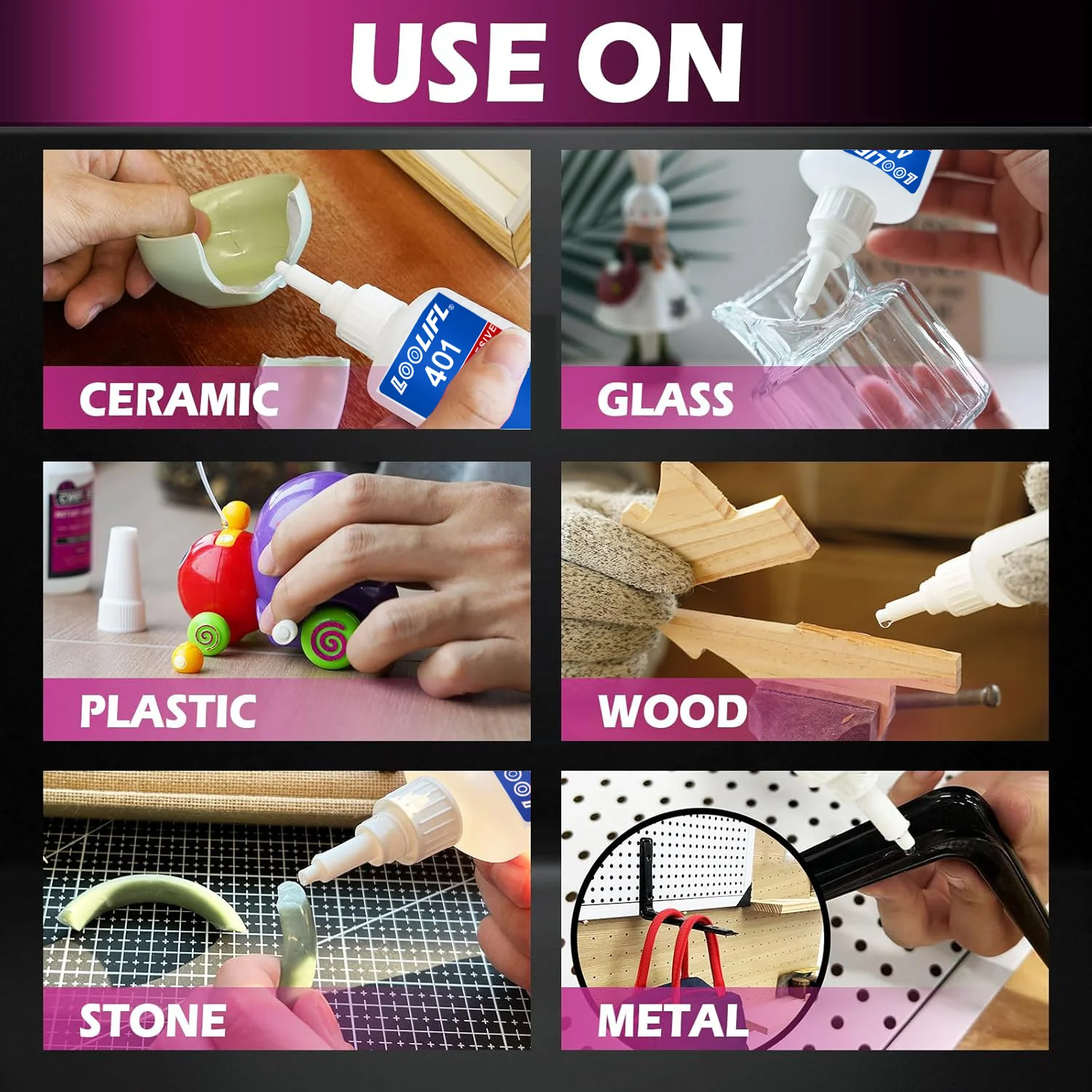 1-3pcs 50g, 401 슈퍼 접착제, 순간 건조 시아 노 아크릴 레이트 접착제, 세라믹 DIY 공예 접착제, 세라믹 수리 매직, 세라믹 / 목재 / 금속 / 유리를위한 강력한 범용 접착제, 효과적인 수리 도구.