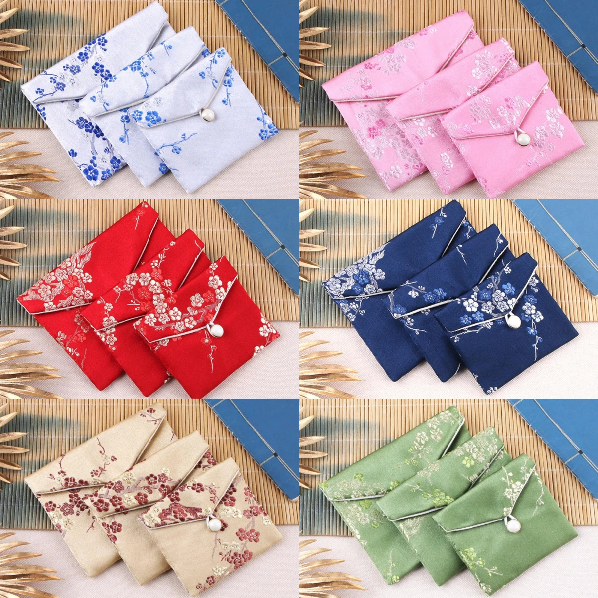 Chinese Brocade Jewelry Bag Embroidered Cloth Coin Purse Necklace Earrings Bracelet Ring Storage Pouch Gift Packaging Bag