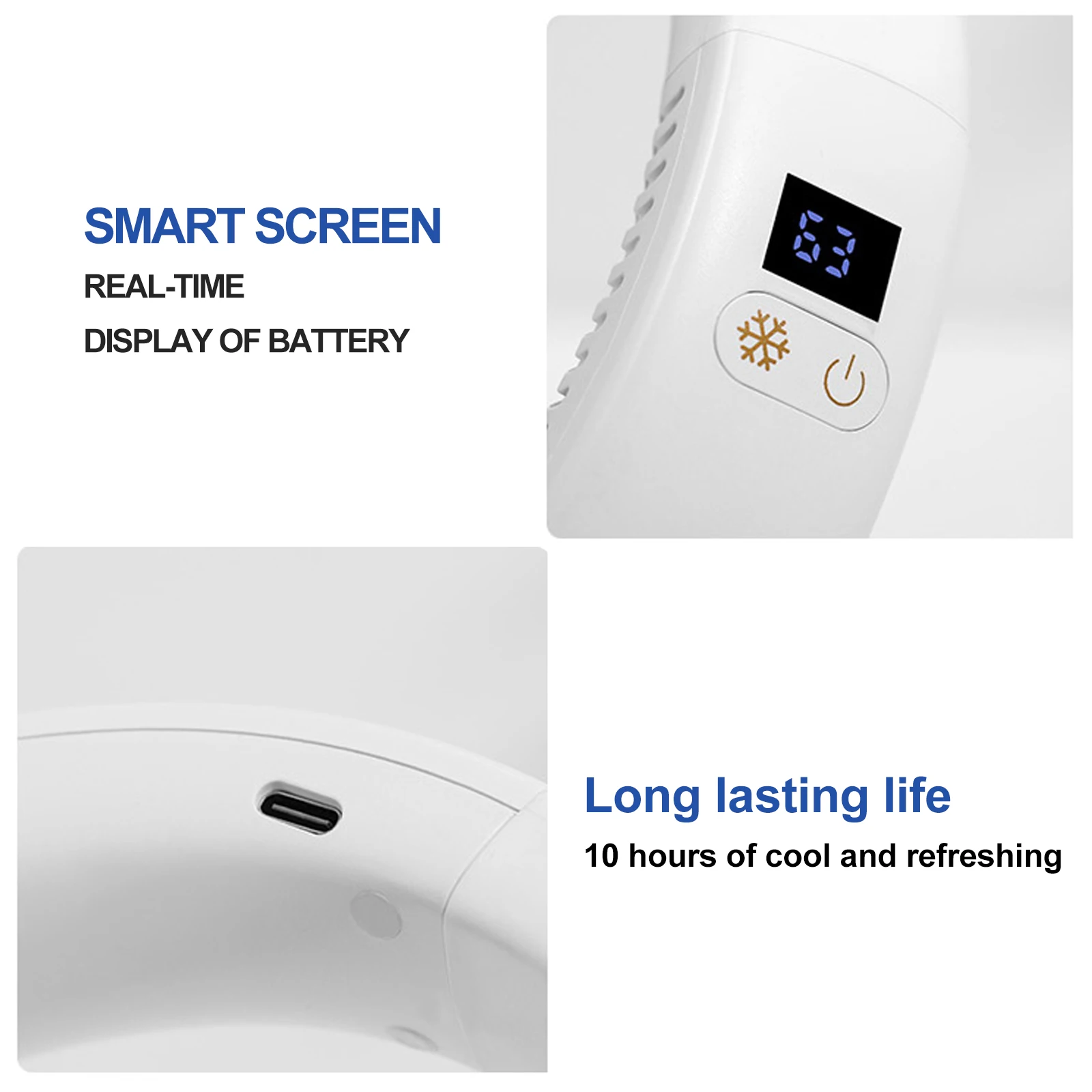 مروحة كهربائية صغيرة قابلة لإعادة الشحن عبر USB قابلة للتعديل لتبريد الرقبة ومروحة محمولة بشريط للرقبة