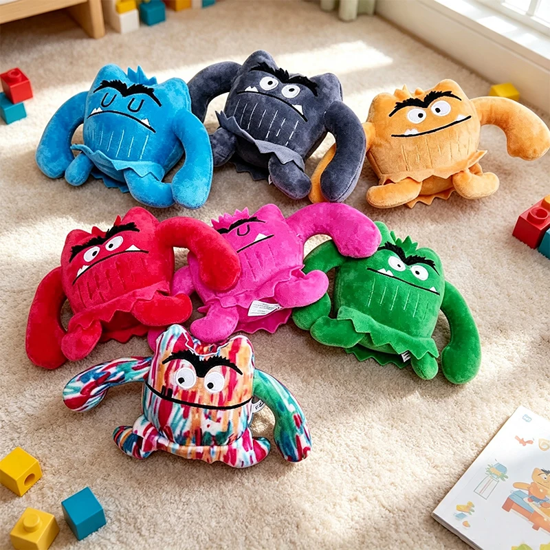 7 Colors Cartoon Monster Plush Doll Cute Tie Dye & Solid Color Alien Creature Soft Emotional Companion for Kids Decor Gift