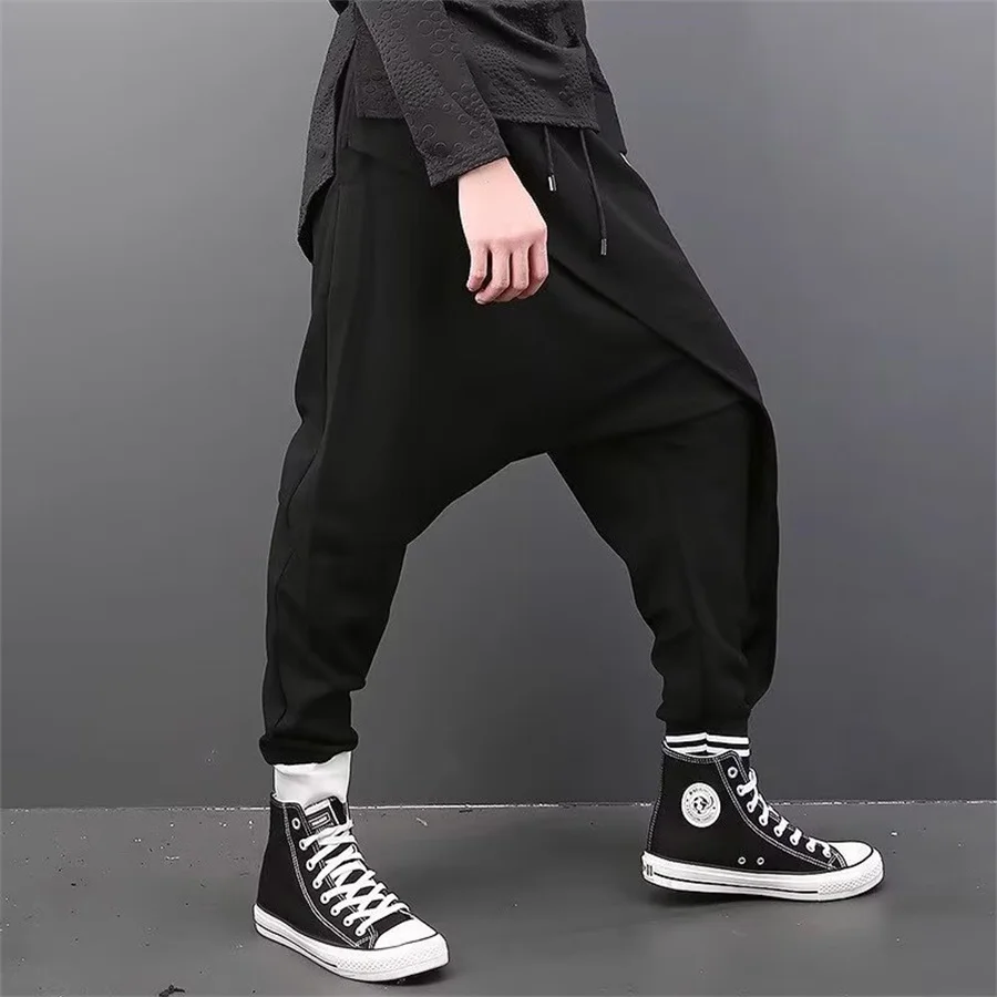 2026 Men's Casual Trousers Irregular Loose Solid Drawstring Saggy Pants Men Vintage Harem Pants Hip Hop Skateboard Fitness Pants
