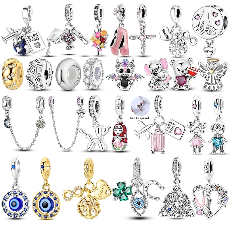 Offre Spéciale – Breloques en Argent Sterling 925 : Avion, Passeport, Bagage, Voyage – Perles Pendantes Compatibles Bracelet Original – Bijoux Femme, Cadeau DIY
