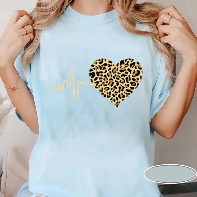 

Ladies Large Size Summer Top Tee Leopard Print Heart Graphic Lover T-Shirt Graphic T Shirts Women's Clothing Fashion Tshirt