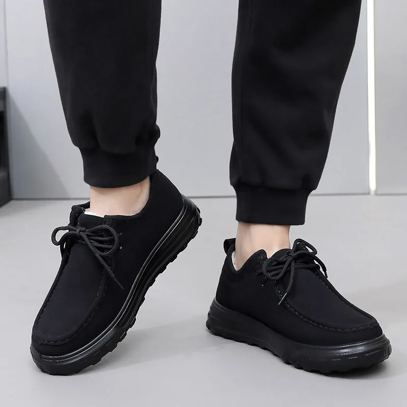 Men Winter Lace Up Casual Shoes Thick Wool Lining Non Slip Thick Sole Warm Elderly Dad Outdoor Walking Footwear