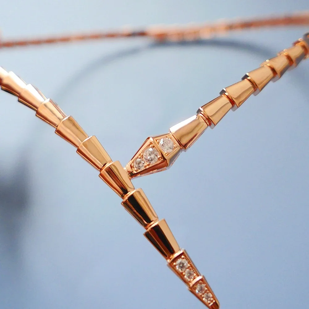 Slim Classic Fashion Zircon Diamond Stone Snake Shaped Choker Necklace Women Luxury Designer Yellow/Rose Gold plated Jewelry