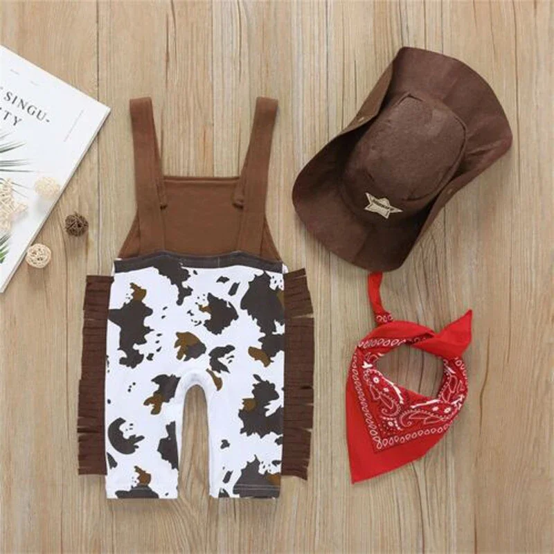 Halloween Baby Costume Cowboy Sheriff Fancy Party Rompers Hat Scarf Cool Infant Baby Clothes Outfit