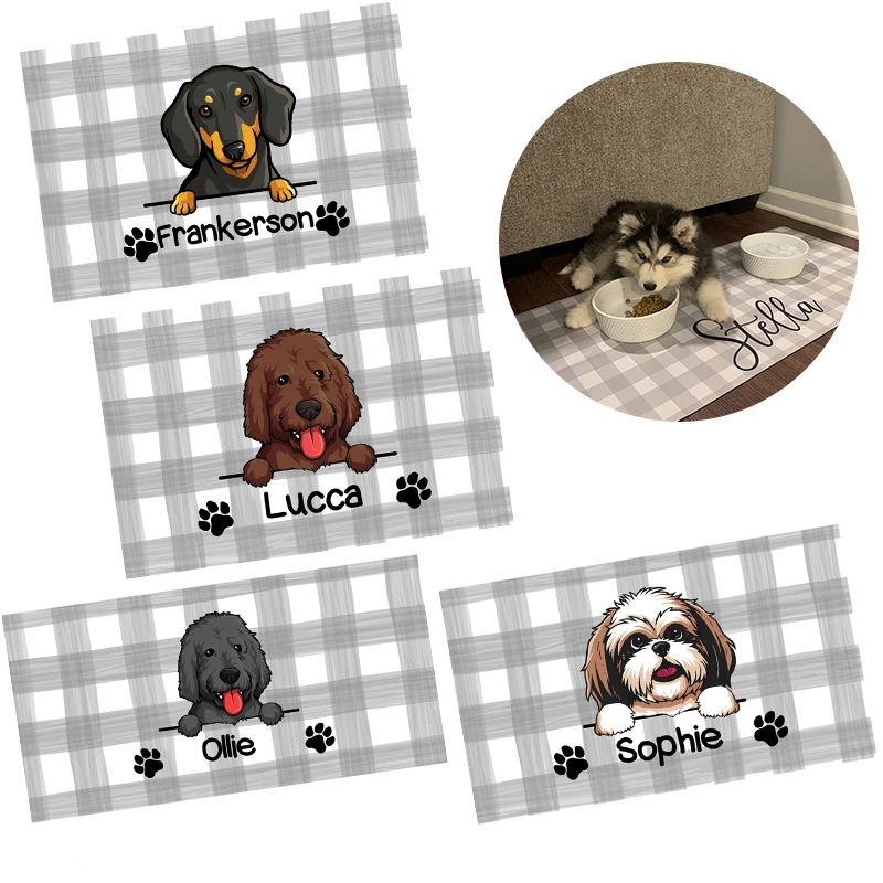 Household Pu Pet Dog Personalized Pet Bowl Mat Waterproof Food Bowl Beverage Feeding Mat and Black Pen for Writing Pet Name