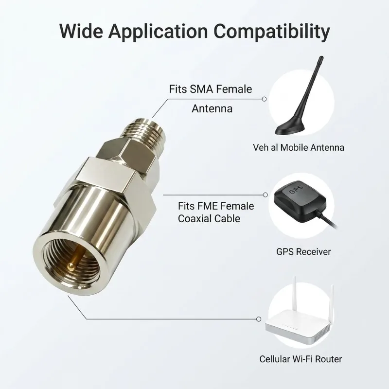 FME to SMA Adapter FME Male to SMA Male RF Coaxial Connector 50 Ohm for Antenna GPS