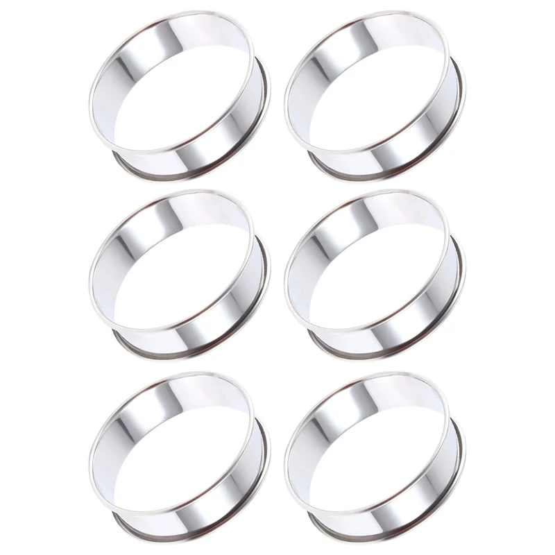 

2025 Trend6 Pieces Muffin Tart Rings Double Rolled Tart Ring Stainless Steel Muffin Rings Metal Round Ring Mold For Food Making