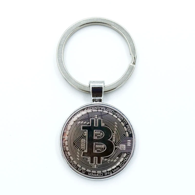 2024 Fashion Bitcoin Design Keychain Glass Cabochon Metal Pendant Classic Men's Women's Keychain Keyring Jewelry Gift Memorial