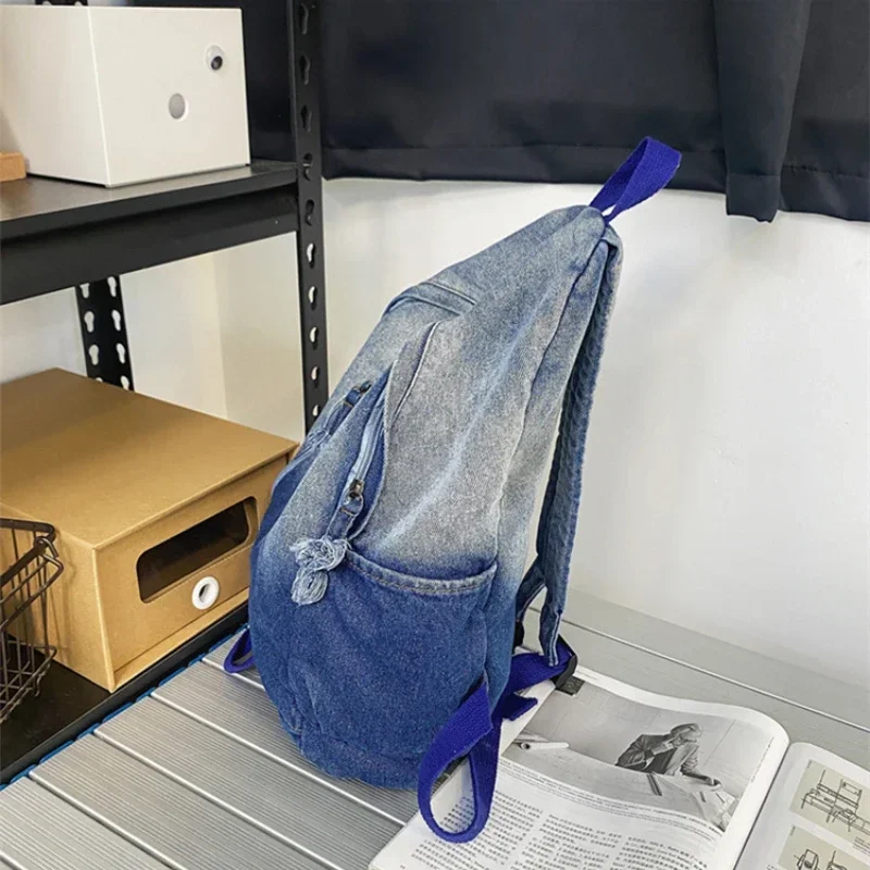 Creative Zipper Denim Backpack Large Capacity, Casual Stylish Shoulder Bag for School College Travel Commute Gift Daily Use