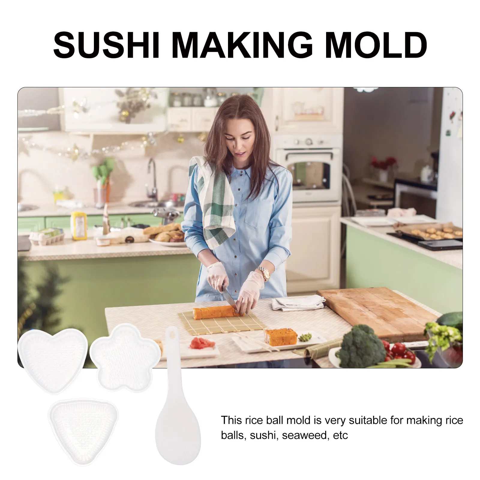 

1 Set Rice Ball Mould With Spoon White Practical Sushi Making Kit Bento Mould For Diy Sushi Maker Home Use Kitchen Bar Tools