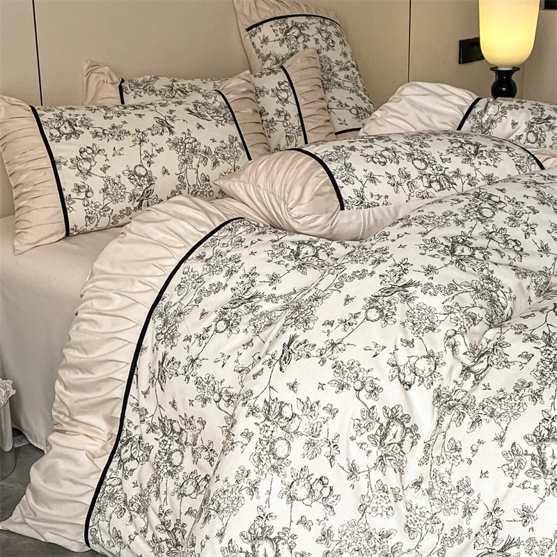 طقم سرير ناعم غطاء لحاف على طراز الأميرة مع ملاءة سرير المخدة المفارش المفرش سادات مجموعات المعزي #3