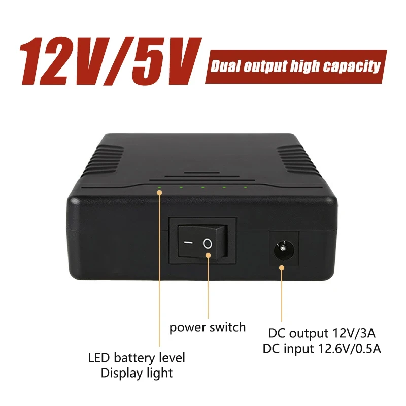 High Quality 12V Lithium Battery Pack 12000mA Large Capacity 5V Mobile Power Supply, Speaker, Air Conditioning Suit,Backup Power view 4