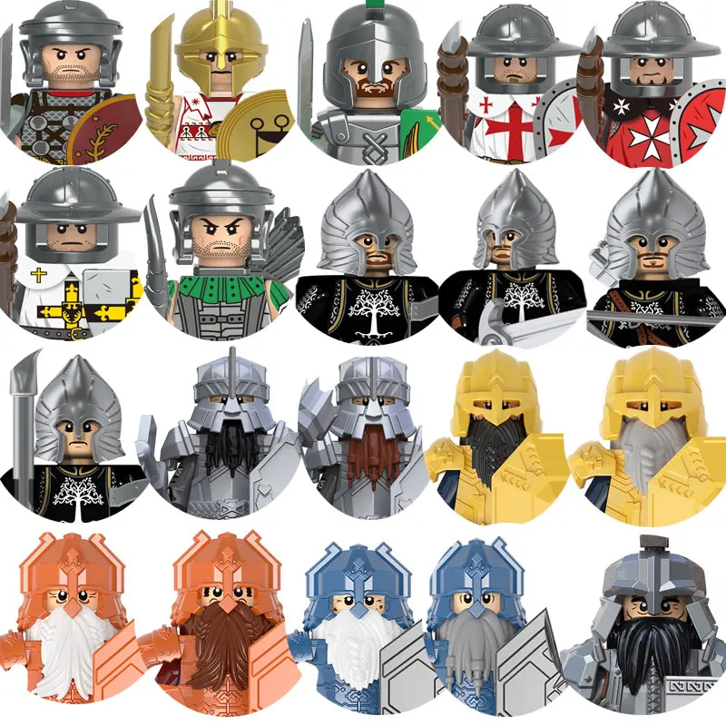 Military Mini Single Doll Medieval Character Building Blocks Roman Spartan Soldier Weapon Sword Helmet War Warrior Assembly Toys