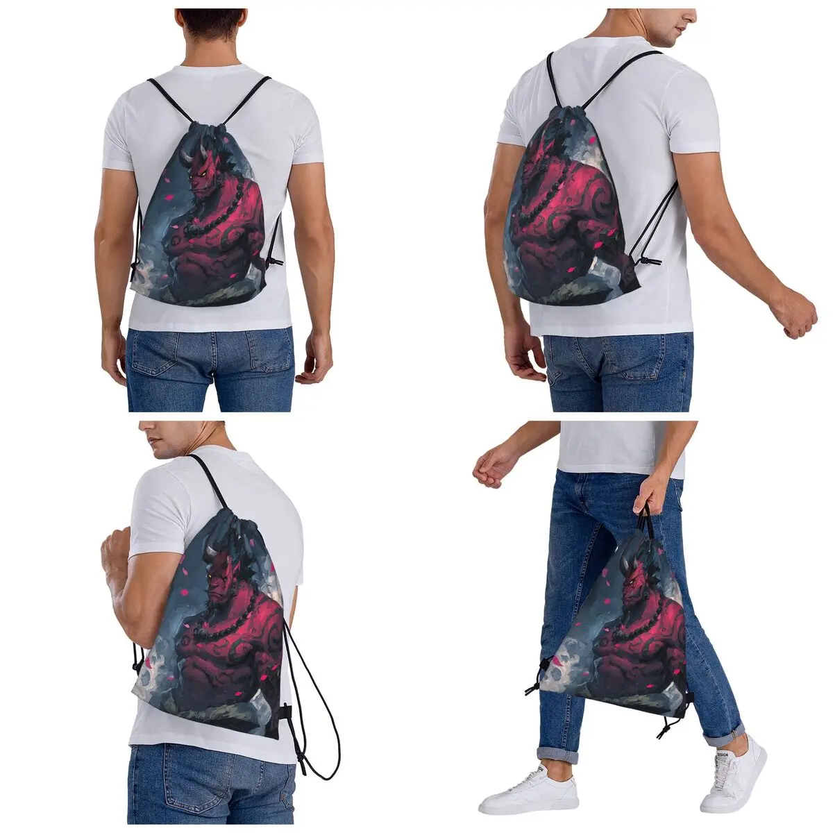 Legendary Red Oni Backpacks Fashion Drawstring Bundle Pocket Sports Bag Book Bags for Man Woman School