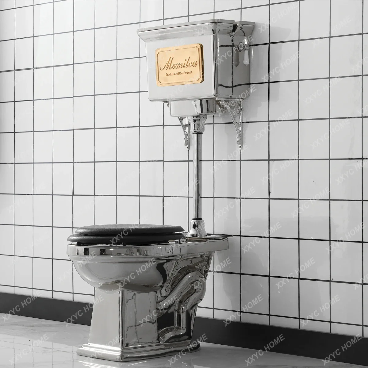 Metal Plating Toilet High Water Level Drawstring Wall Tank Toilet