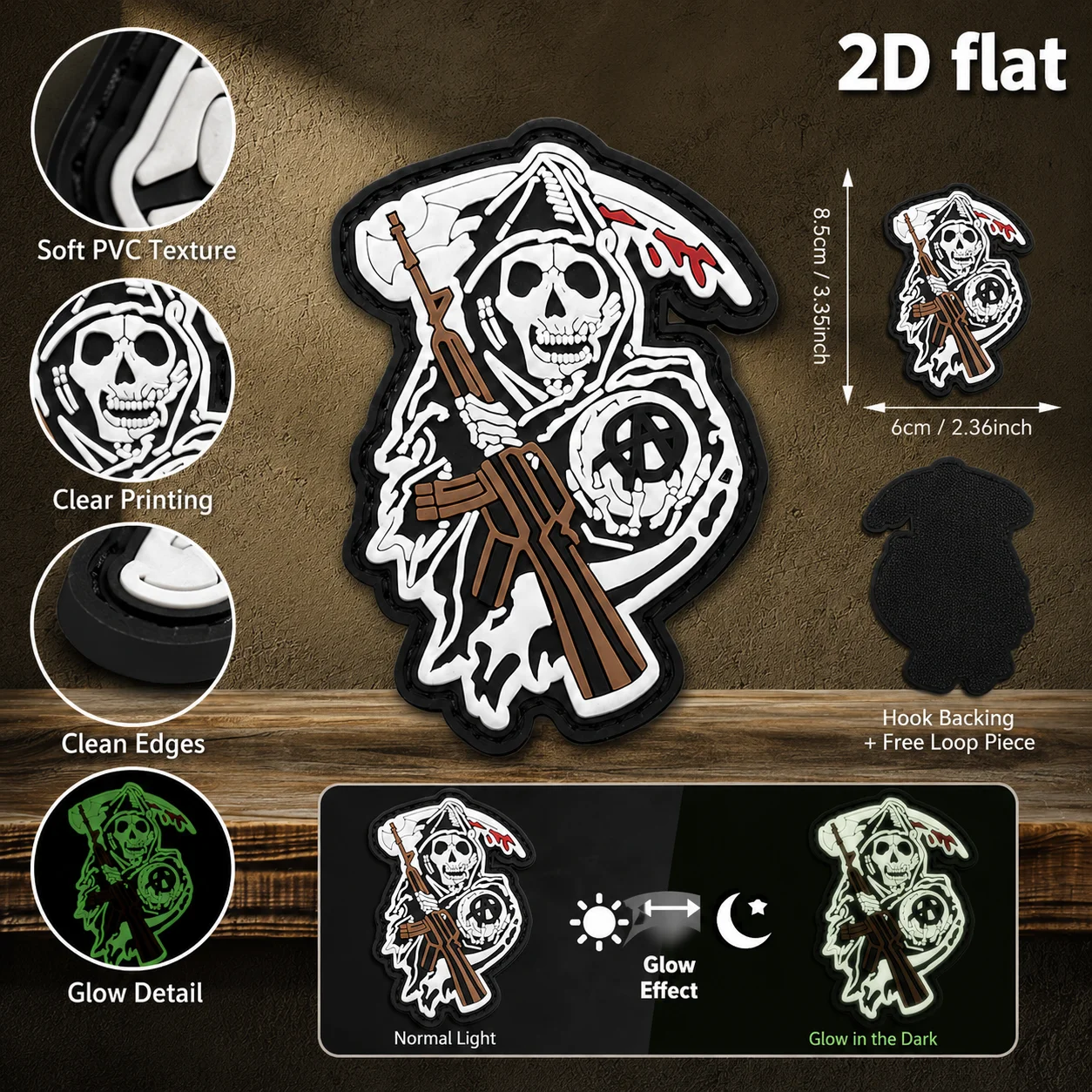 Dark Skull Line Drawing Luminous Alien-Shaped Emblem Badge, 2D Flat Pvc Material, Magic Tape Patch, Free Backing Material, Optional Sizes, 1Pc/2Pcs/3Pcs, Layered 3D Embossed Edge, Not Easy to Come Off, Functional Jacket Personalized Decoration Accessory