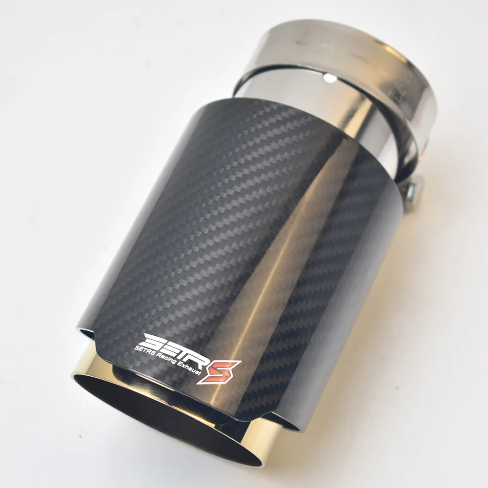 Universal Car Accessory Gold Stainless Steel Muffler Tip Twill Glossy Fiber Carbon End Pipe