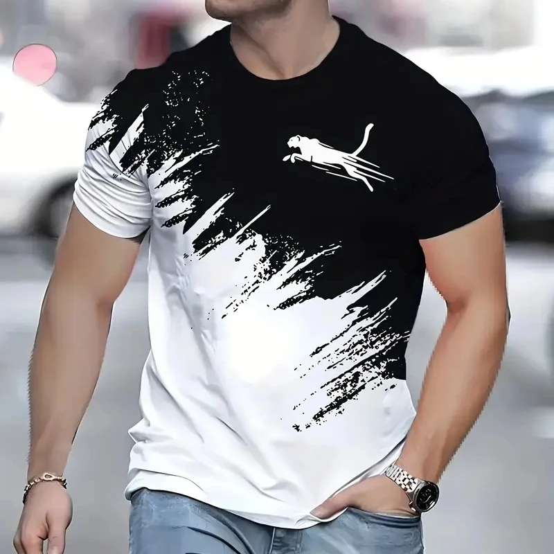 Animal Leopard 3D sport Quickdry Breatha Plus-Sized MenTShirt Street Casual Fashion Loose-Fitting Parent-child Short Sleeve Top