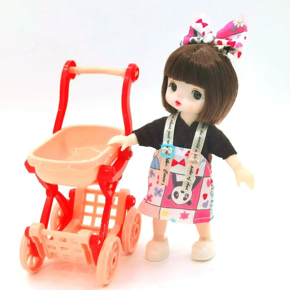 Simulated Furniture Small Cart Cute Cartoon Shopping Cart for BJD6 Point Baby Shopping Cart Girl Toy Doll House Accessories