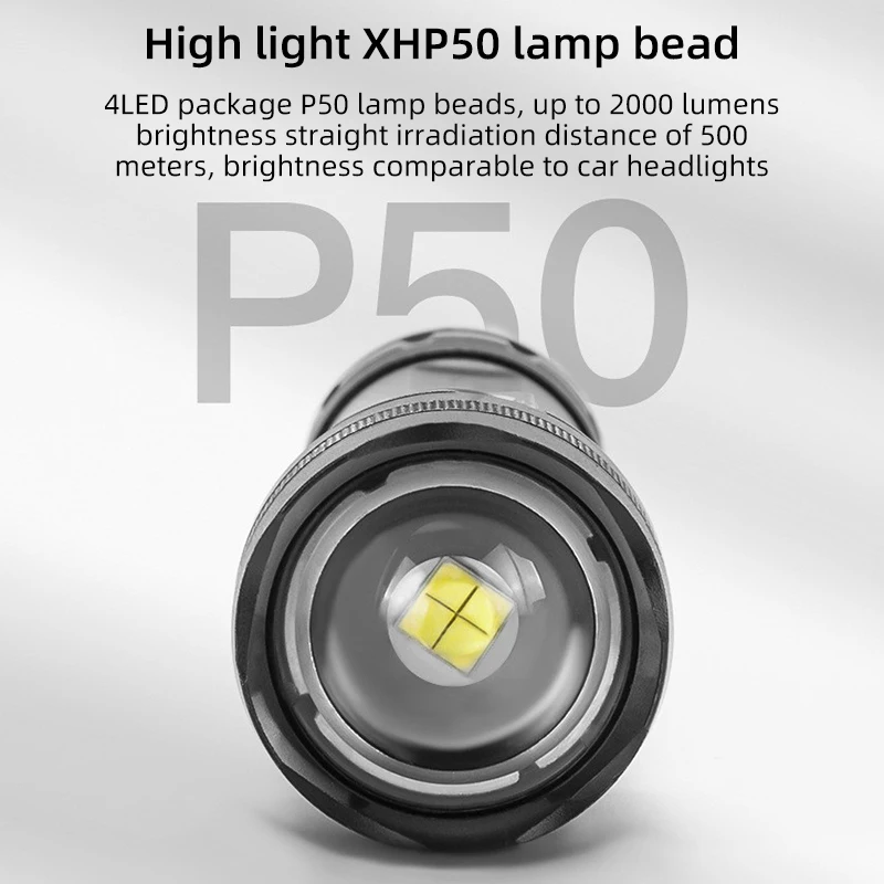 High Power XHP100 Led Flashlight Rechargeable 4 Core Torch Zoom Usb Hand Lantern For Camping, Outdoor & Emergency Use